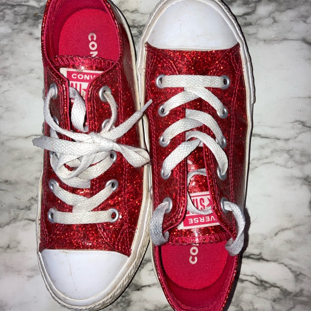 Girls red glitter converse